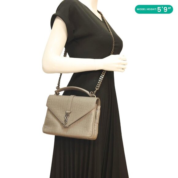 Yves Saint Laurent  College Medium Crocodile Embossed Leather Satchel Bag Gray - Picture 2 of 15